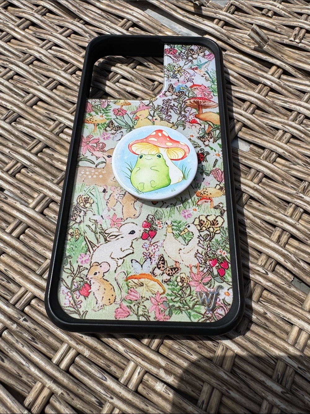 Wildflower Woodland Pattern Phone Case with Green Mushroom Pop Grip